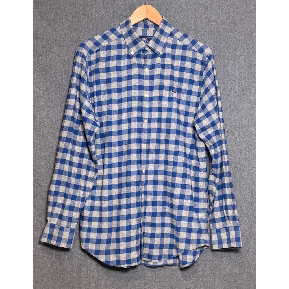 Vineyard Vines Slim Fit Whale Shirt Blue Grey Buffalo Check Flannel Mens Medium